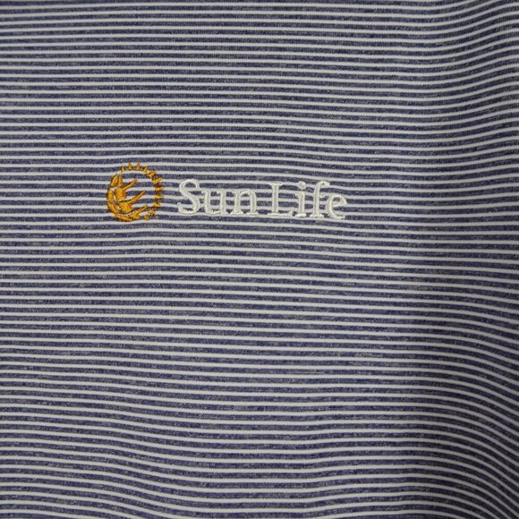 Adidas Polo Shirt Men's Size L Blue Stripe Sun Life Logo Embroidered Golf - Picture 4 of 10